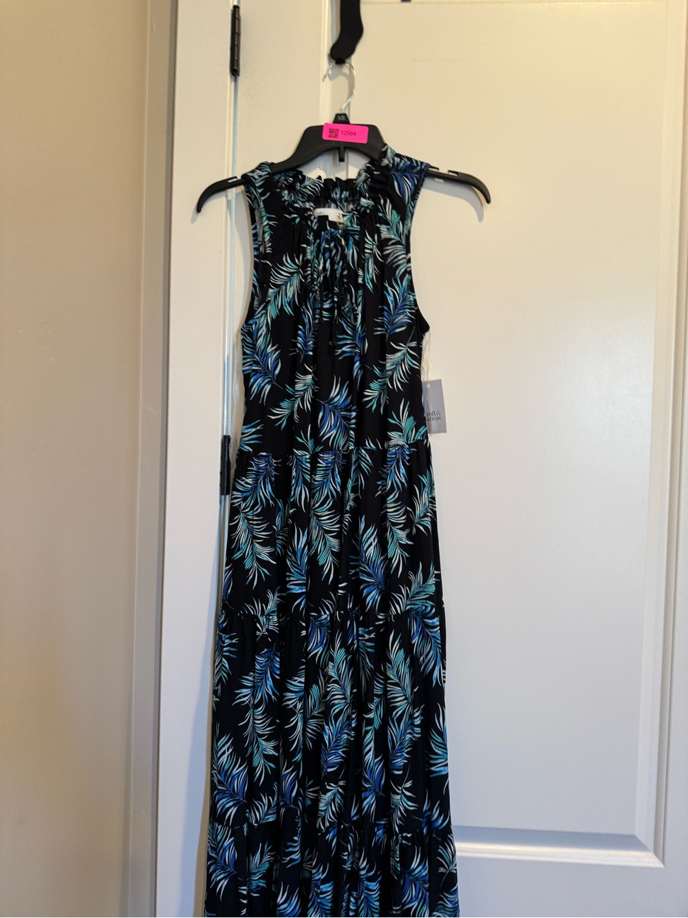 croft & barrow Black Maxi Dress with Blue & Teal Leaf Print